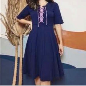 Anthropologie Maeve Lace-Up Scoop Neck Fit & Flare Dress W/Pockets